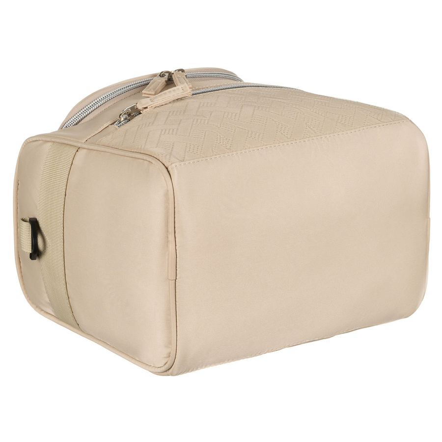 Praktyczna kosmetyczka podróżna z tkaniny syntetycznej w beżowym kolorze - Peterson