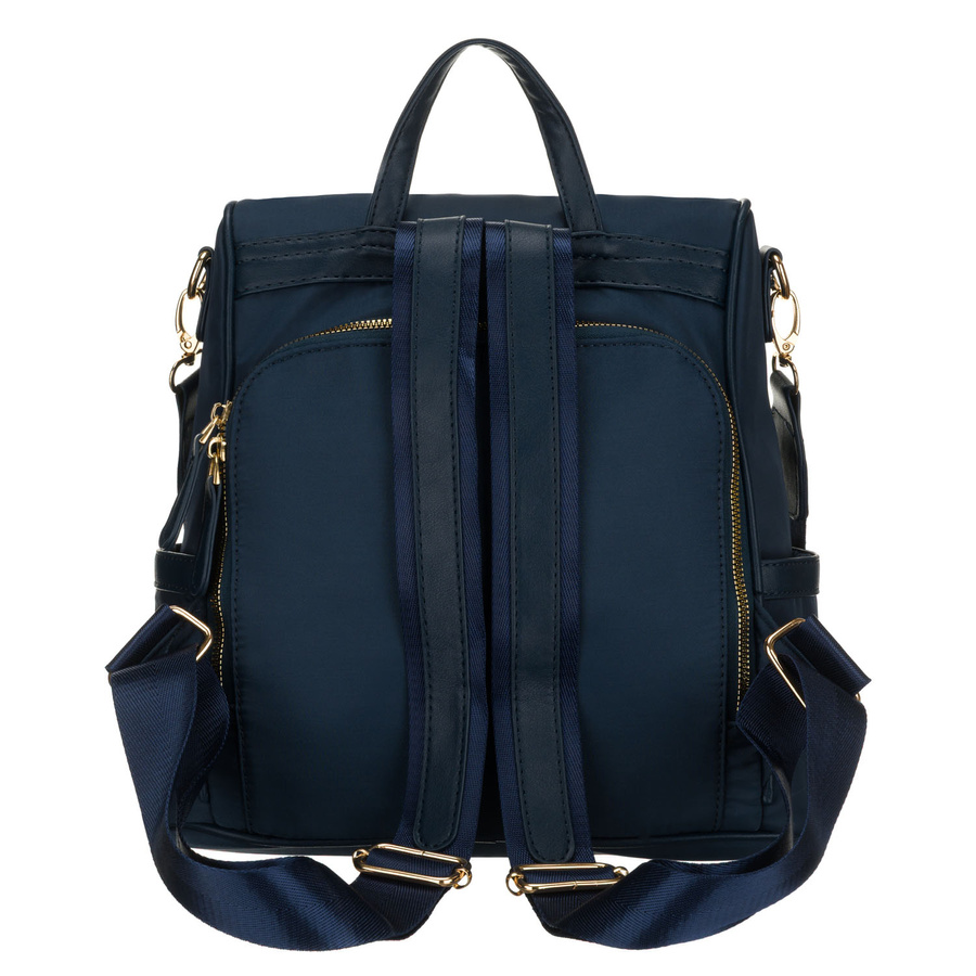 Plecak damski z nylonu i skóry ekologicznej w granatowym kolorze, zamykany suwakiem - Peterson