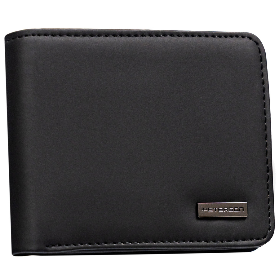 Mały portfel męski w czarnym kolorze wykonany ze skóry ekologicznej - Peterson