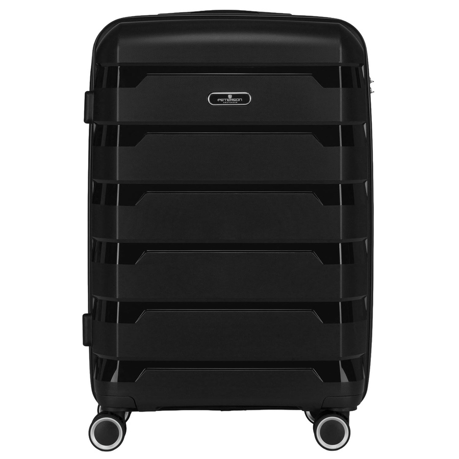 Czarna walizka kabinowa z polipropylenu z wysuwaną, teleskopową rączką i obrotowymi kółkami - Peterson