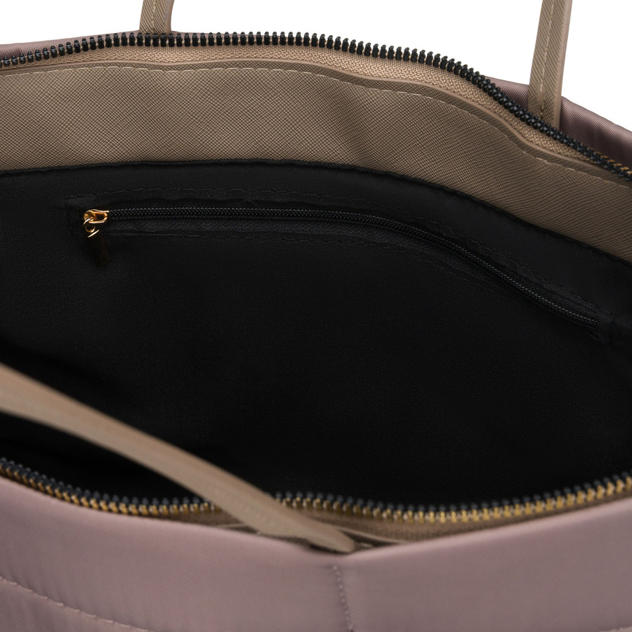 Shopperka damska z nylonu w beżowym kolorze zamykana klipsem magnetycznym - Peterson