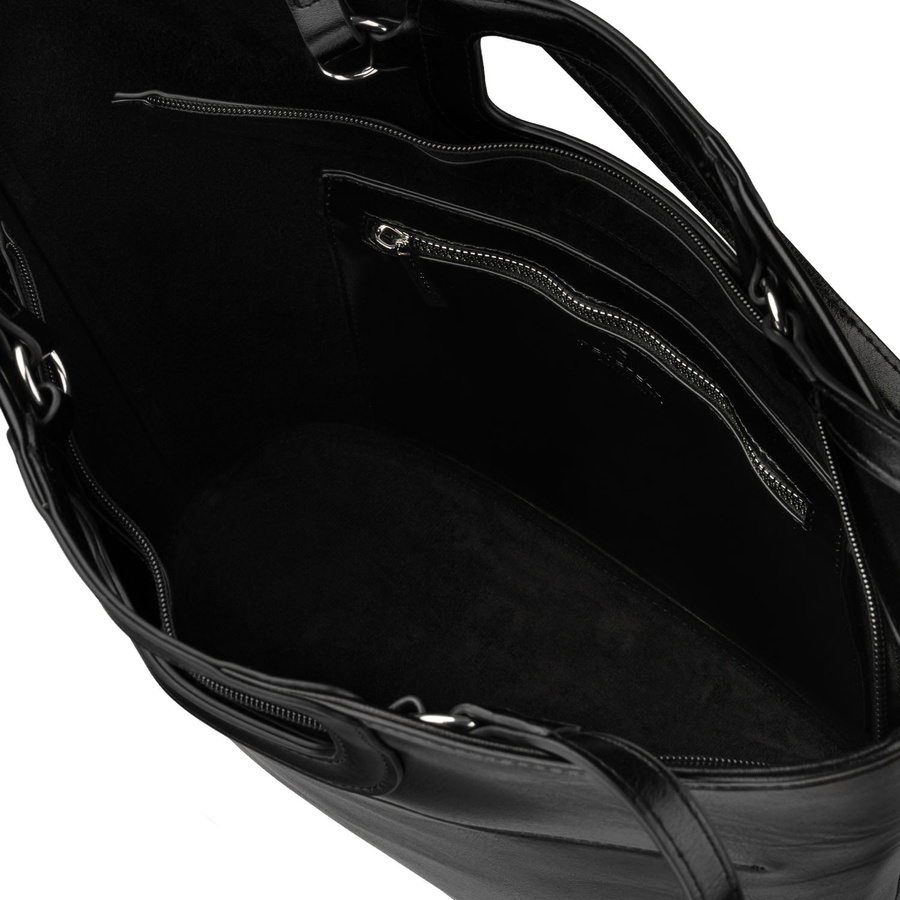 Duża, czarna shopperka damska wykonana ze skóry ekologicznej, zamykana suwakiem - Peterson