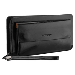 Saszetka męska ze skóry ekologicznej w czarnym kolorze, dwukomorowa - Rovicky