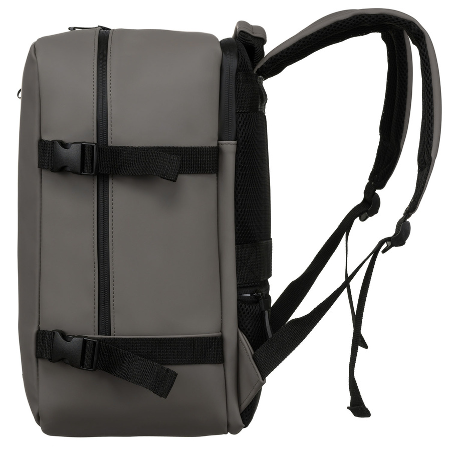 Szary plecak podróżny wyposażony w boczne pasy kompresyjne - Peterson