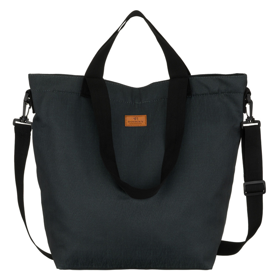 Szara shopperka damska zamykana suwakiem z kieszonką zewnętrzną - Rovicky