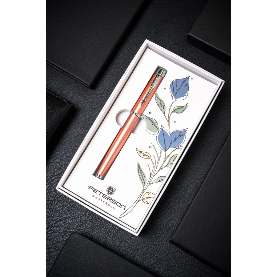 Długopis metalowy w różowo-srebrnym kolorze z czarnym wkładem - Peterson