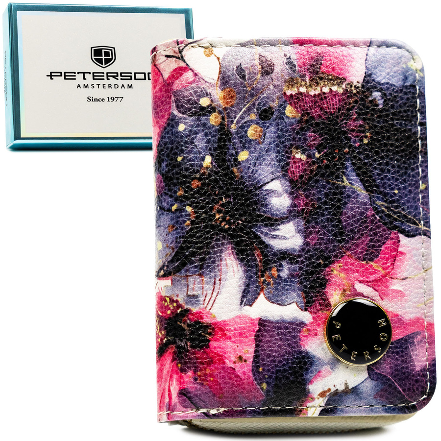 Portfel damski w kwiaty wykonany ze skóry naturalnej i ekologicznej - Peterson