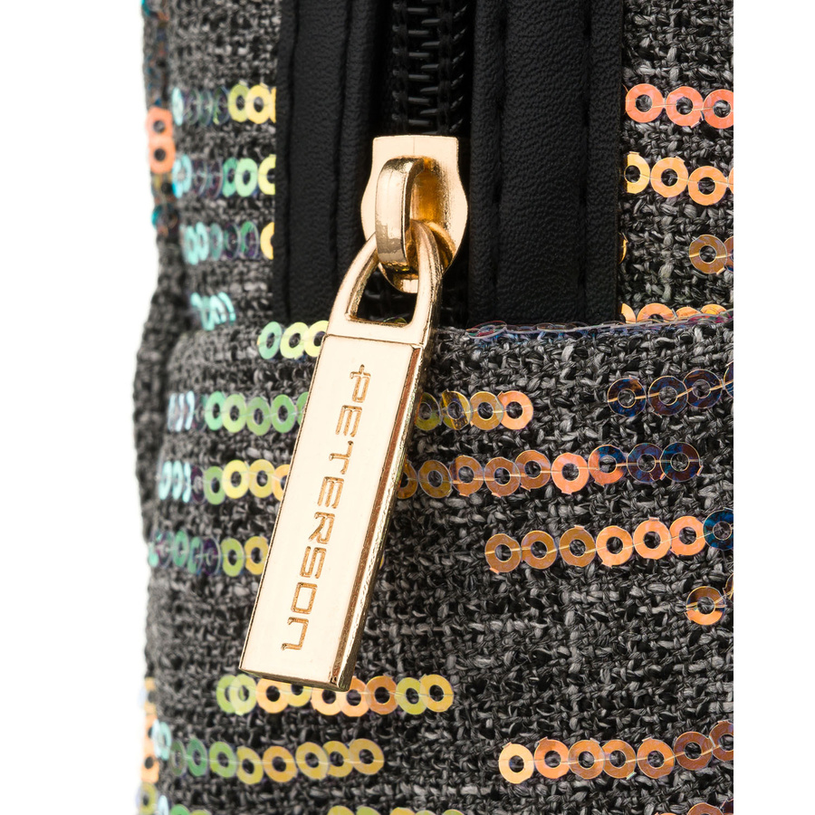 Czarna kosmetyczka z poliestru ozdobiona cekinami, zamykana suwakiem - Peterson