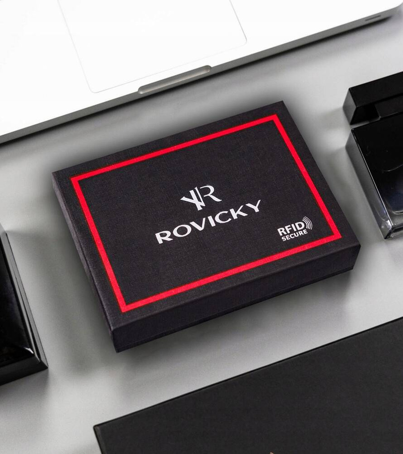 Duży, skórzany portfel męski z systemem RFID zapinany na zatrzask - Rovicky