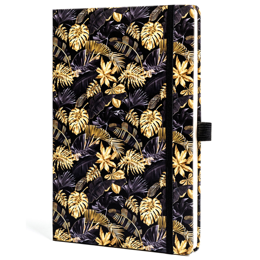 Czarno-złoty notes zadrukowany w kropki i wyposażony w gumkę zamykającą - Peterson