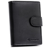 Czarny portfel męski ze skóry naturalnej mieszczący dowód rejestracyjny i wyposażony w system RFID - Rovicky