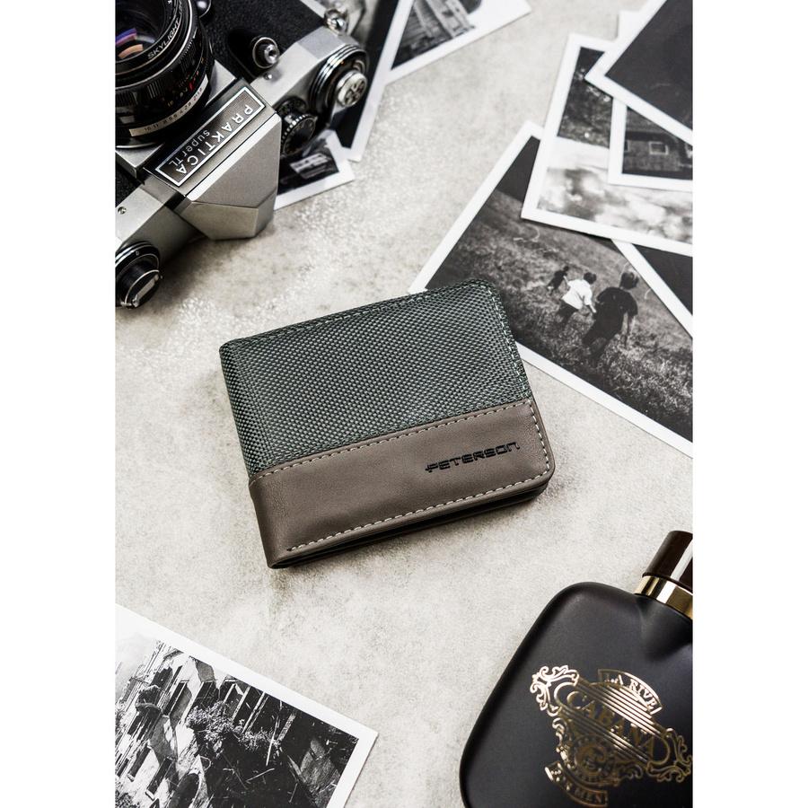 Szary portfel męski bez zapięcia zewnętrznego z systemem RFID - Peterson