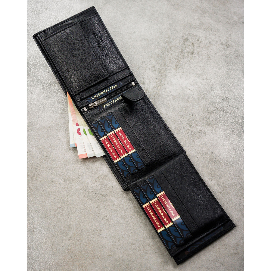 Klasyczny, czarny portfel męski ze skóry naturalnej - Peterson