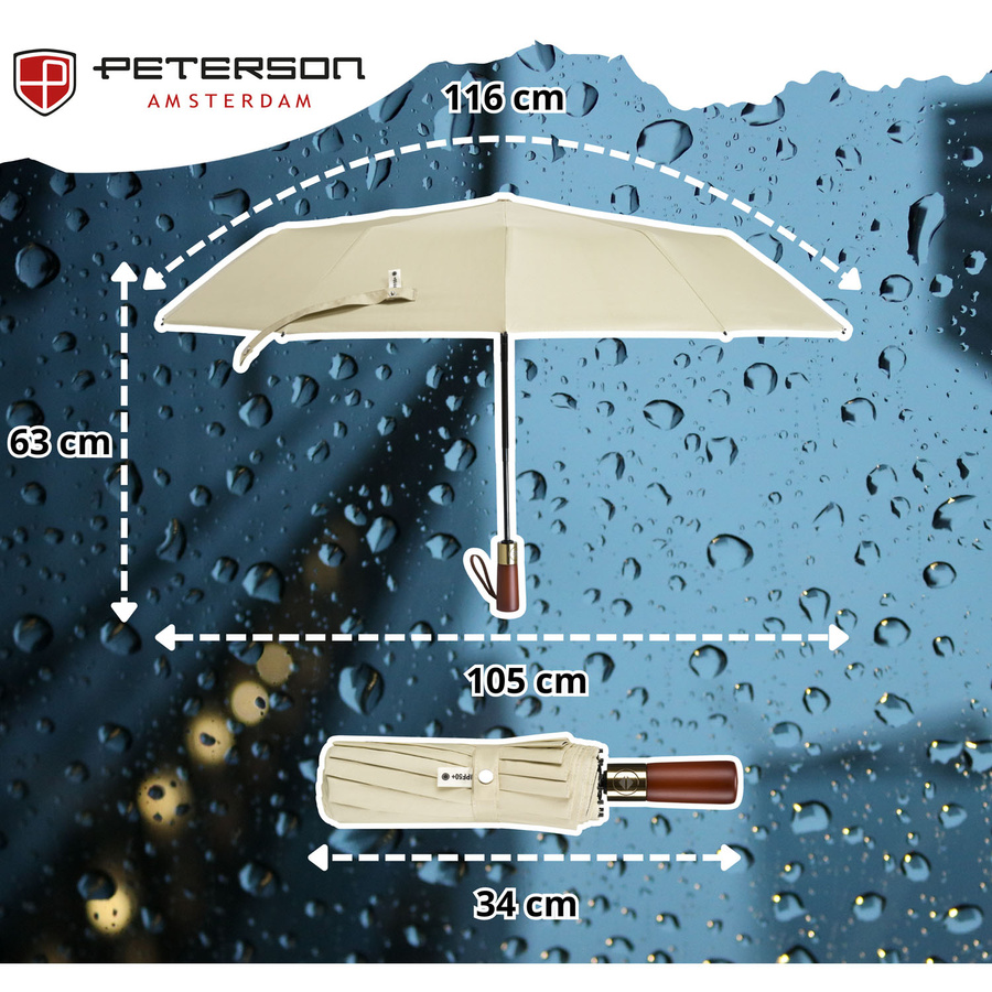 Biały, przeciwdeszczowy i przeciwsłoneczny parasol rozkładany automatycznie - Peterson