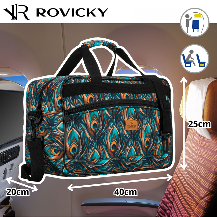 Torba podróżna z wytrzymałego poliestru z roślinnym wzorem wyposażona w dopinany pasek - Rovicky