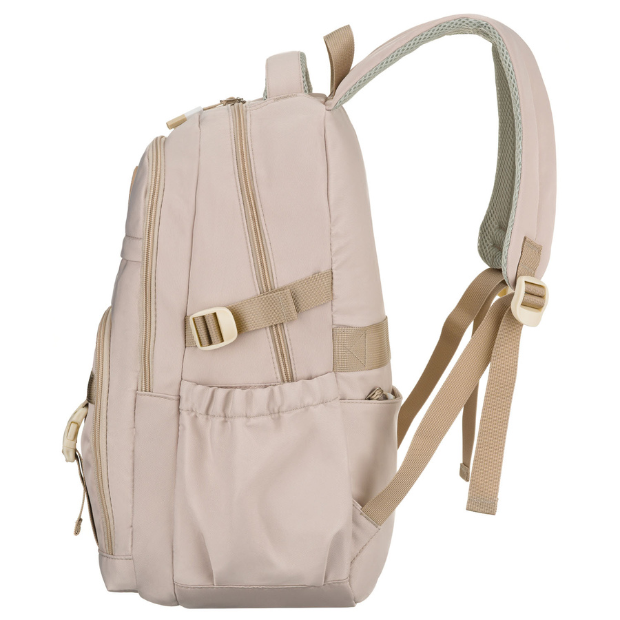 Beżowy, modny plecak szkolny z poliestru zawieszony na regulowanych szelkach - Peterson