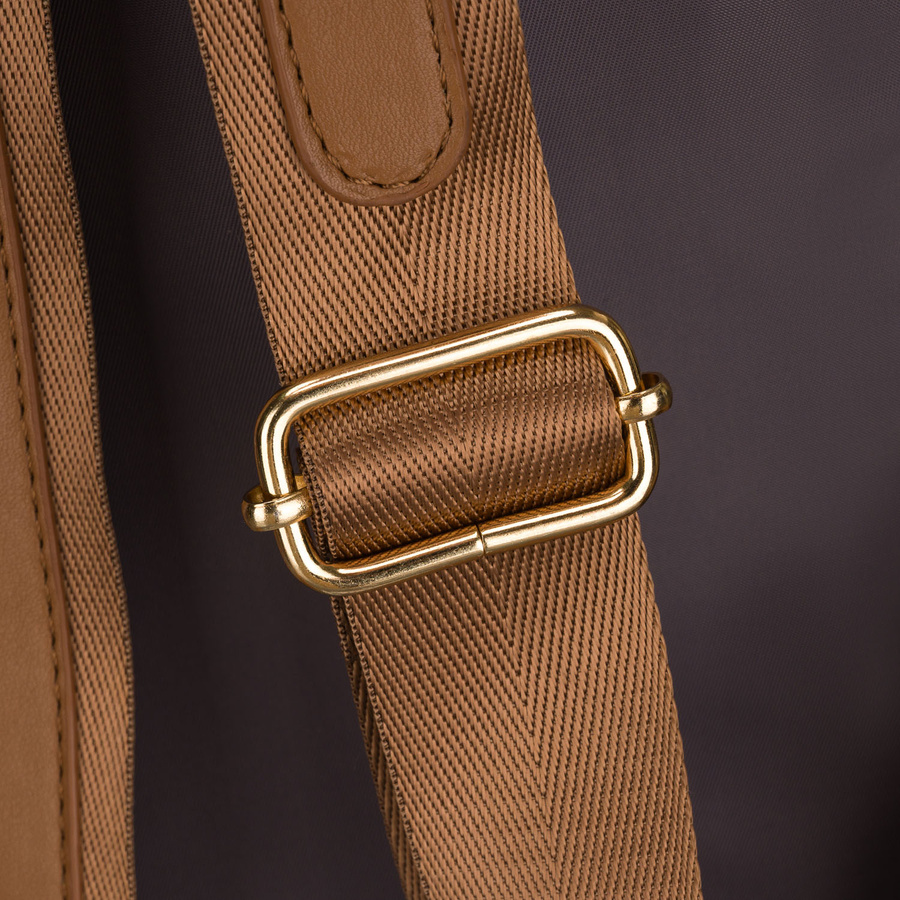 Szary plecak damski z nylonu i skóry ekologicznej z doczepianym paskiem, jednokomorowy - Peterson