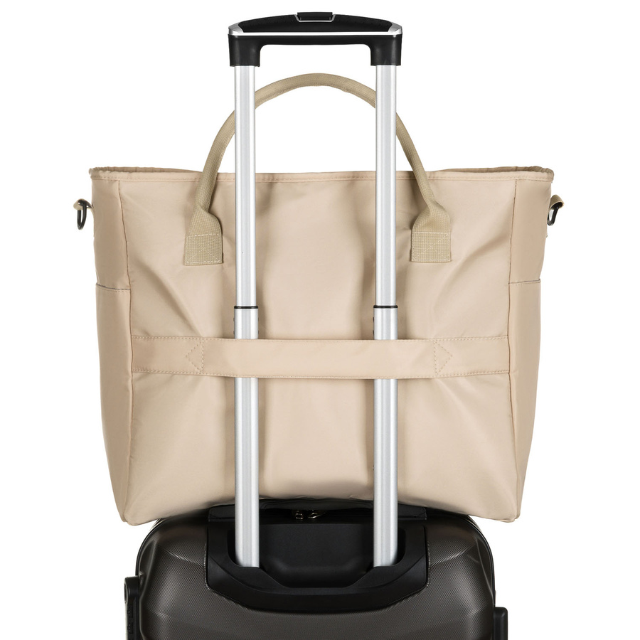 Praktyczna torba podróżna z poliestru w beżowym kolorze, wyposażona w uchwyt na walizkę - Peterson