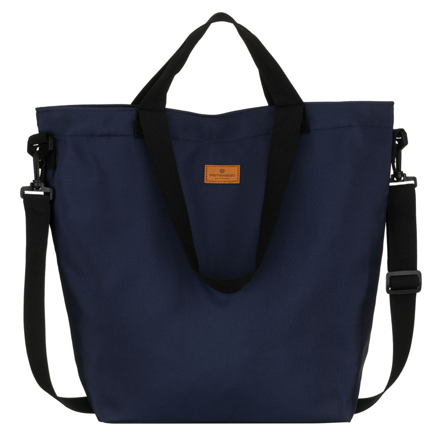 Granatowa shopperka damska z poliestru z kieszenią zewnętrzną - Peterson