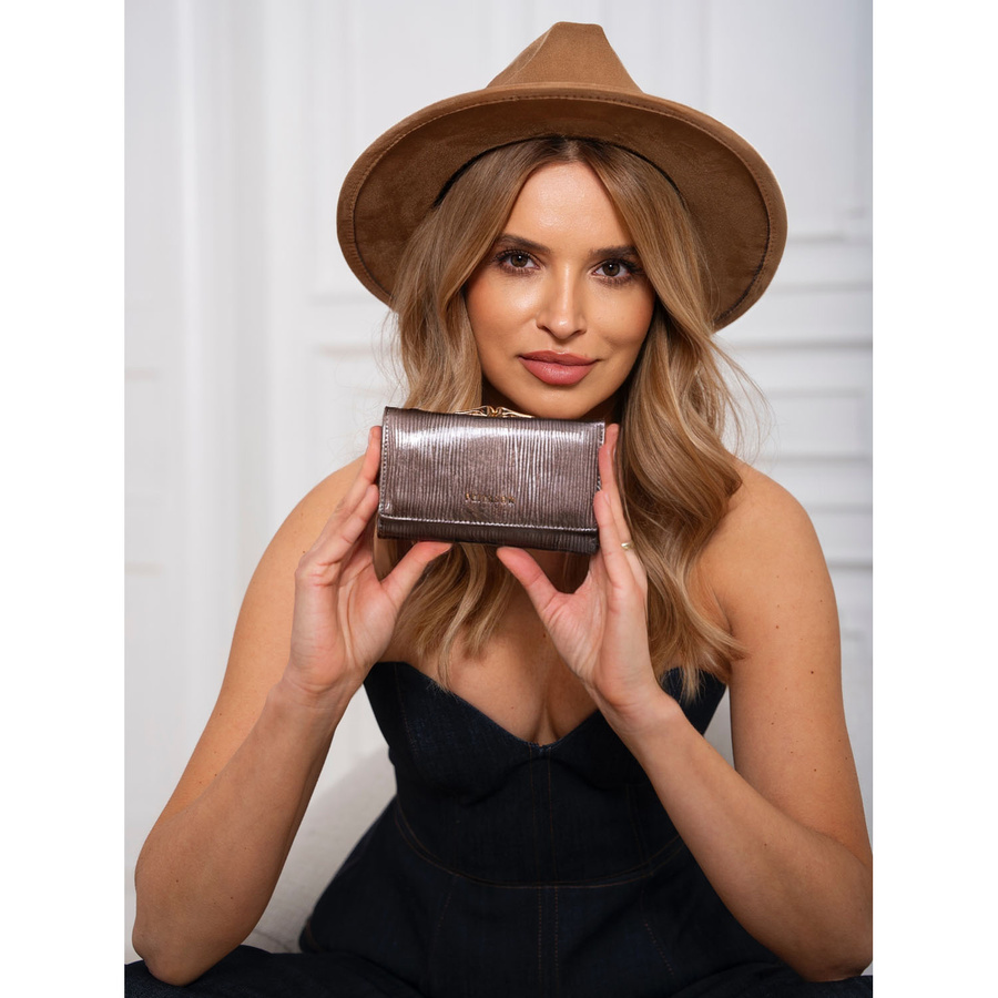 Portfel skórzany z przegródkami damski w szarym kolorze - Peterson