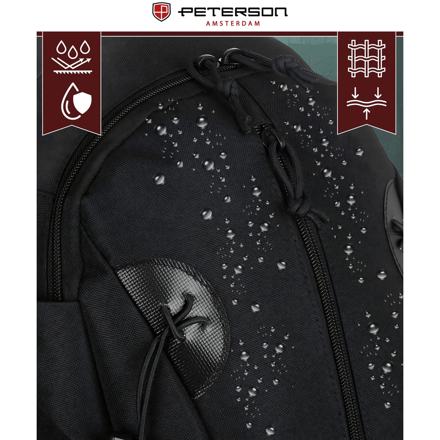 Czarny, wojskowy plecak militarny wyposażony w pasy kompresyjne - Peterson