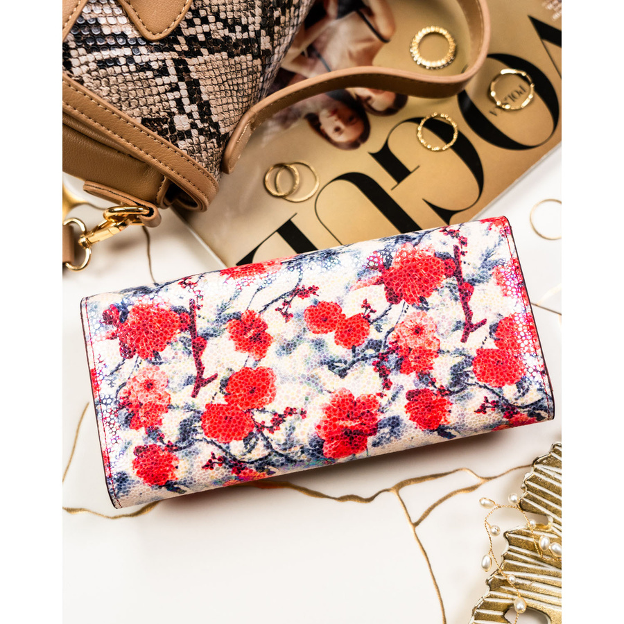 Wielokolorowy portfel damski ze skóry ekologicznej w kwiatowy wzór - Peterson