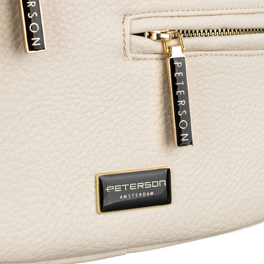 Saszetka damska ze skóry ekologicznej w jasnobeżowym kolorze, zamykana suwakiem - Peterson