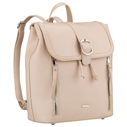 Beżowy, niewielki plecak damski ze skóry ekologicznej wyposażony w nóżki ochronne - Rovicky