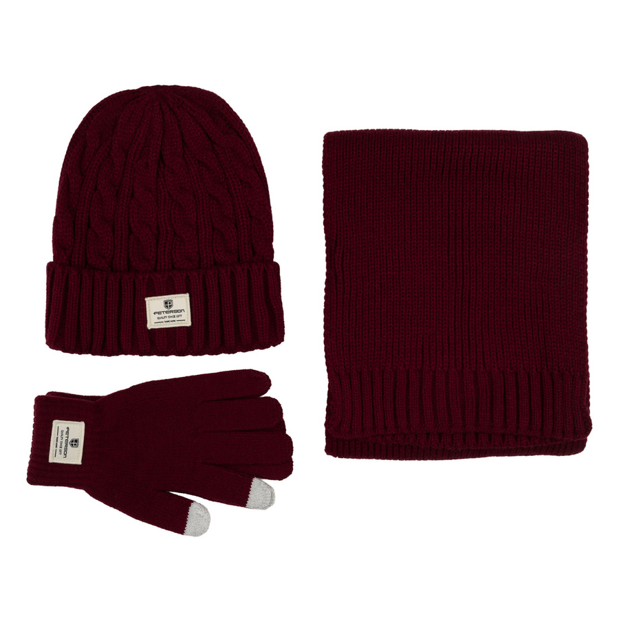 Zestaw: czapka, rękawiczki i szalik w bordowym kolorze - Peterson