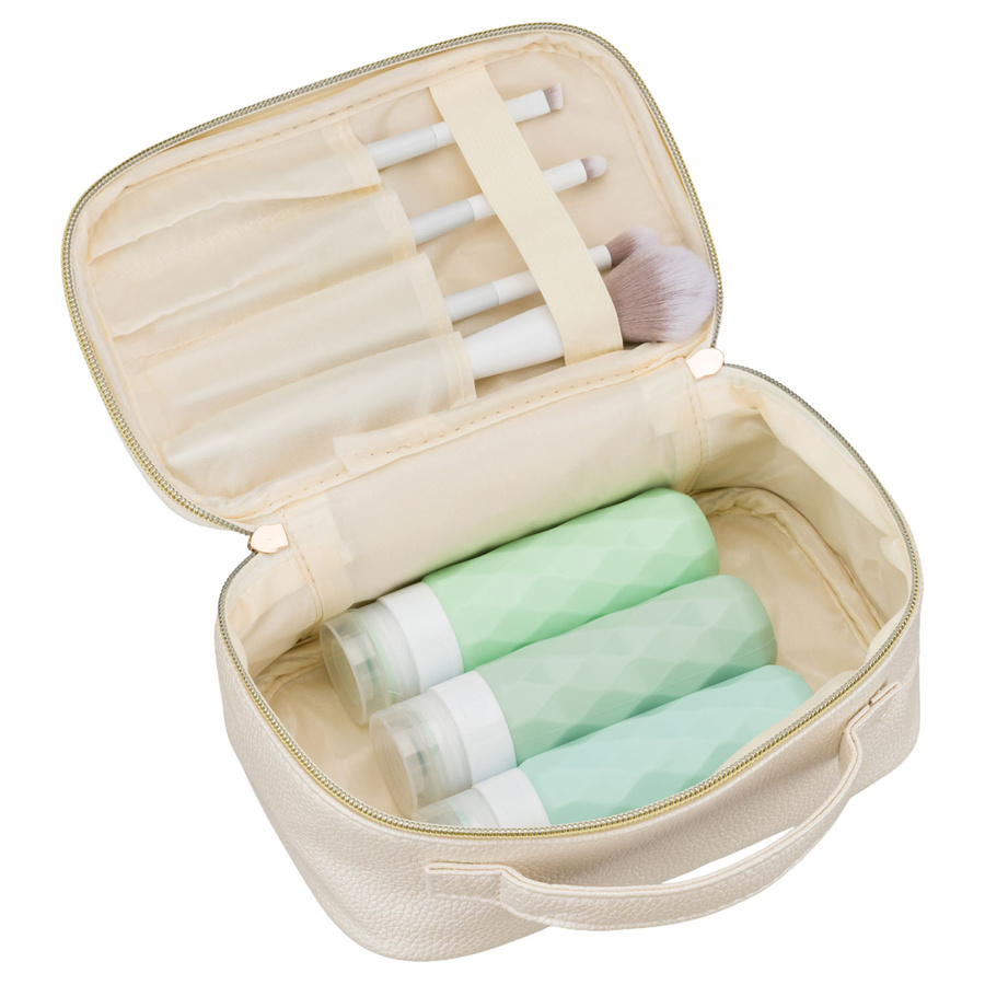 Praktyczna kosmetyczka ze skóry ekologicznej w jasnobeżowym kolorze - Rovicky