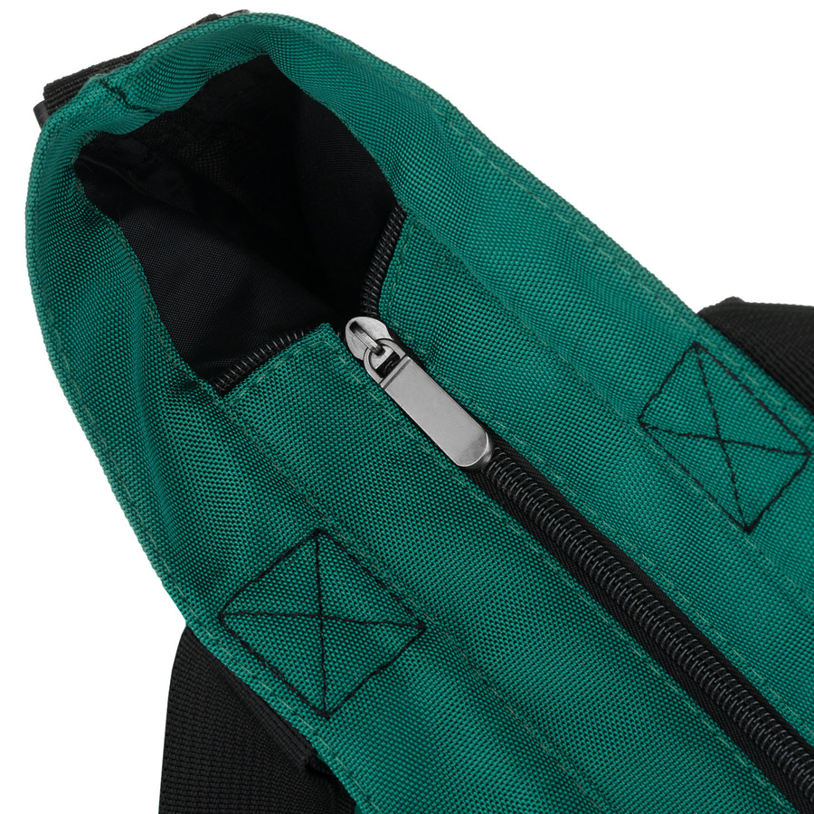 Duża, ciemnozielona shopperka damska z poliestru, zawieszona na uchwytach i doczepianym pasku - Peterson