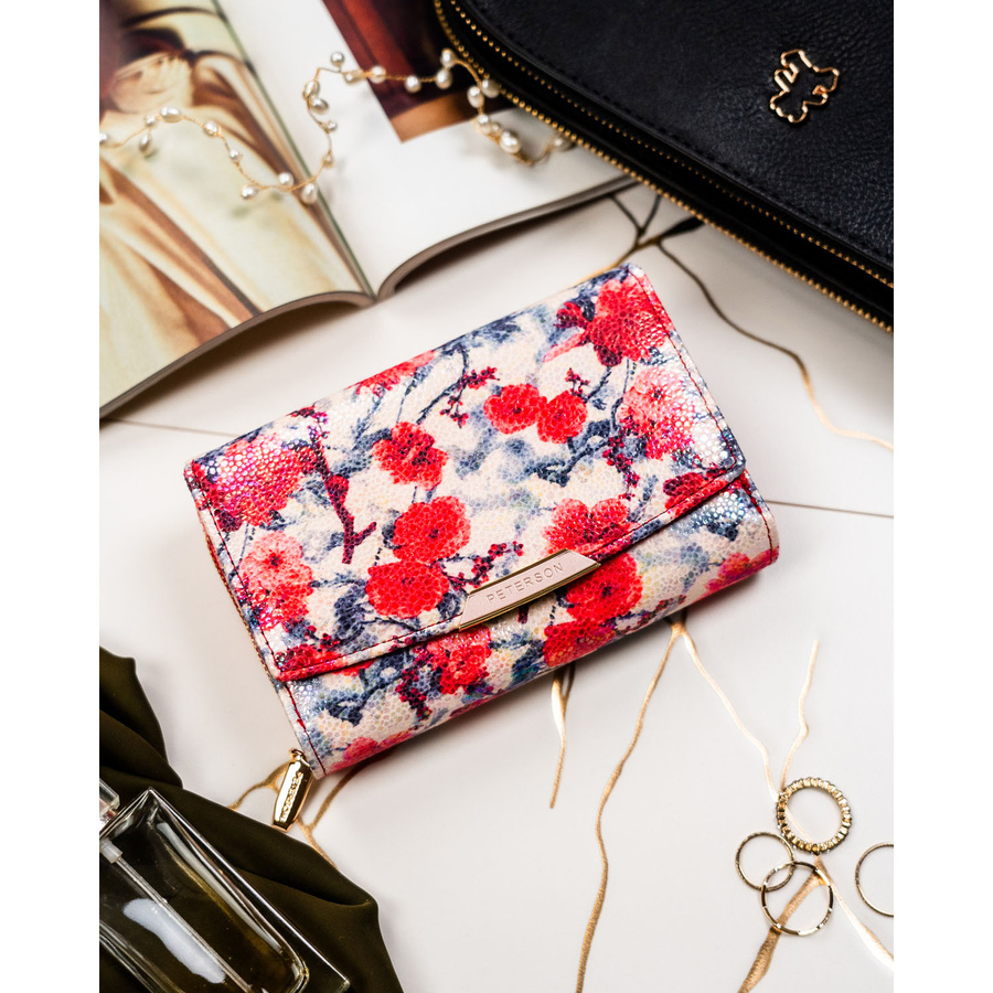 Modny, kolorowy portfel damski ze skóry ekologicznej w kwiaty - Peterson