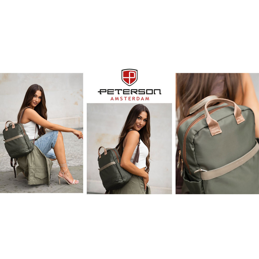 Plecak damski z nylonu w zielonym kolorze zamykany suwakiem - Peterson