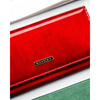 Czerwony portfel damski ze skóry naturalnej i ekologicznej wyposażony w system RFID, zamykany na zatrzask - Rovicky