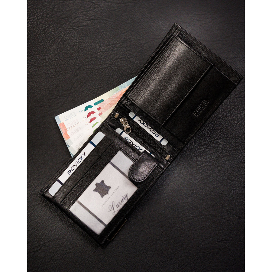 Poziomy, skórzany, czarny portfel męski bez zapięcia zewnętrznego - Ronaldo