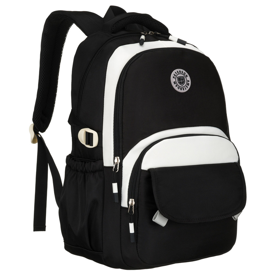 Młodzieżowy plecak szkolny z poliestru w czarnym kolorze z przegrodą na laptopa, odporny na wilgoć - Peterson