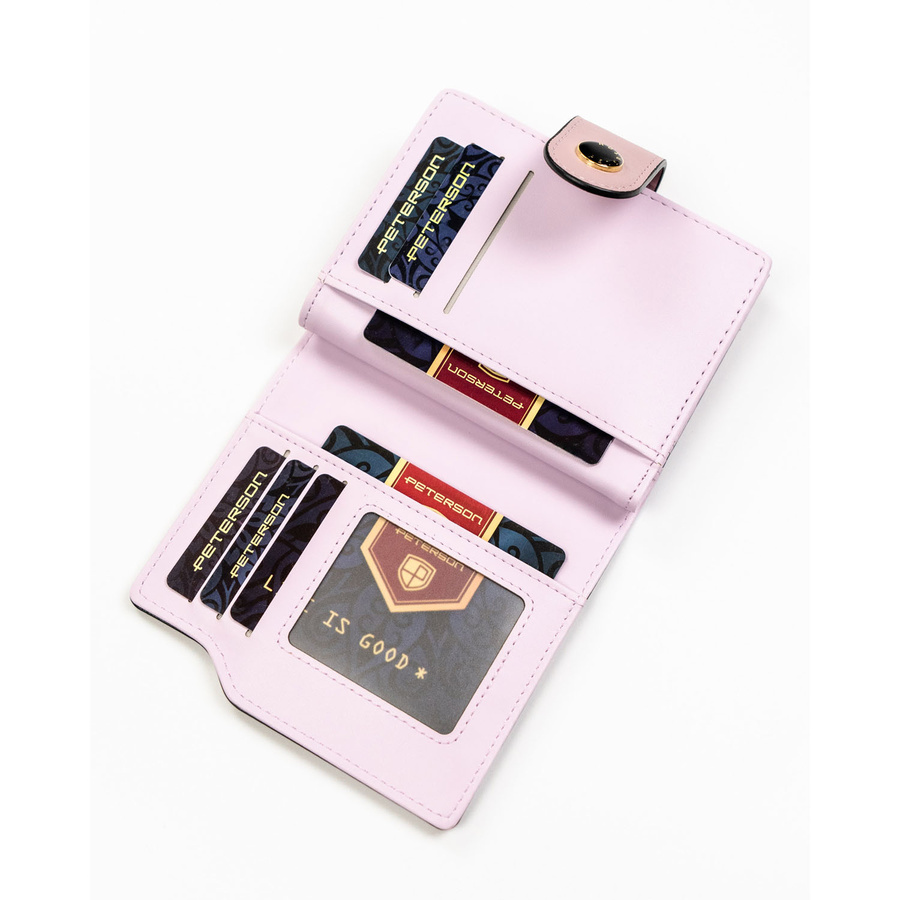 Różowy portfel damski ze skóry ekologicznej z systemem RFID - Peterson
