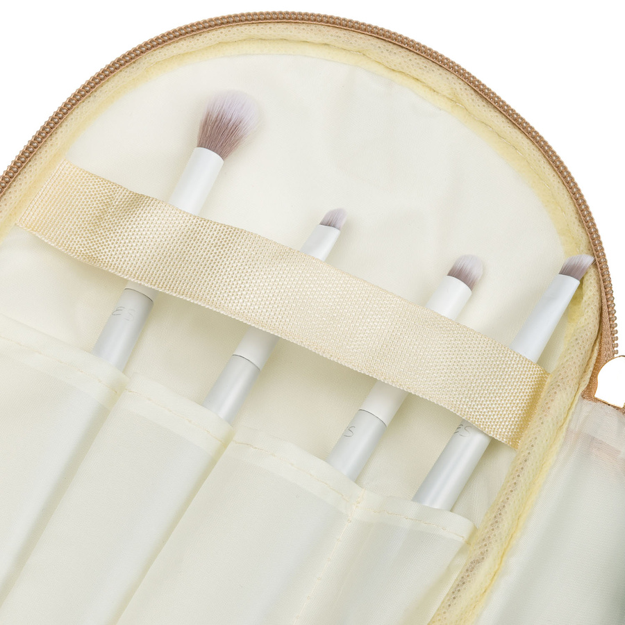 Lekka, beżowa kosmetyczka-kuferek na kosmetyki pokryta roślinnym wzorem - Peterson