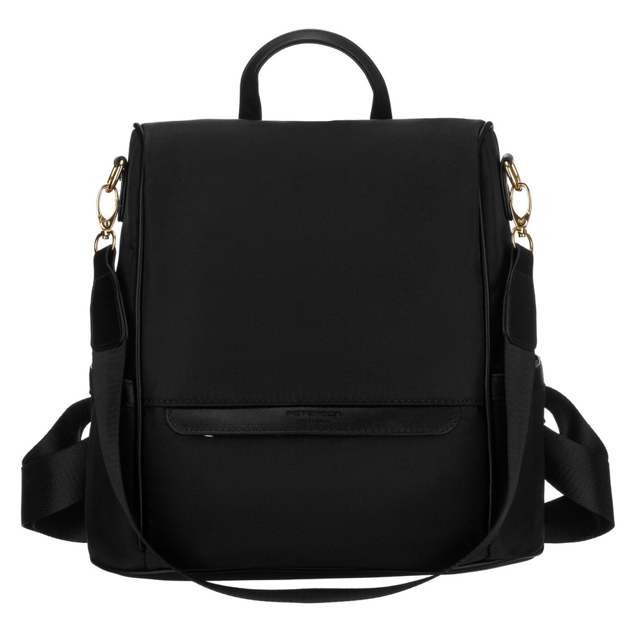 Czarny plecak damski z nylonu i skóry ekologicznej zawieszony na regulowanych szelkach - Peterson