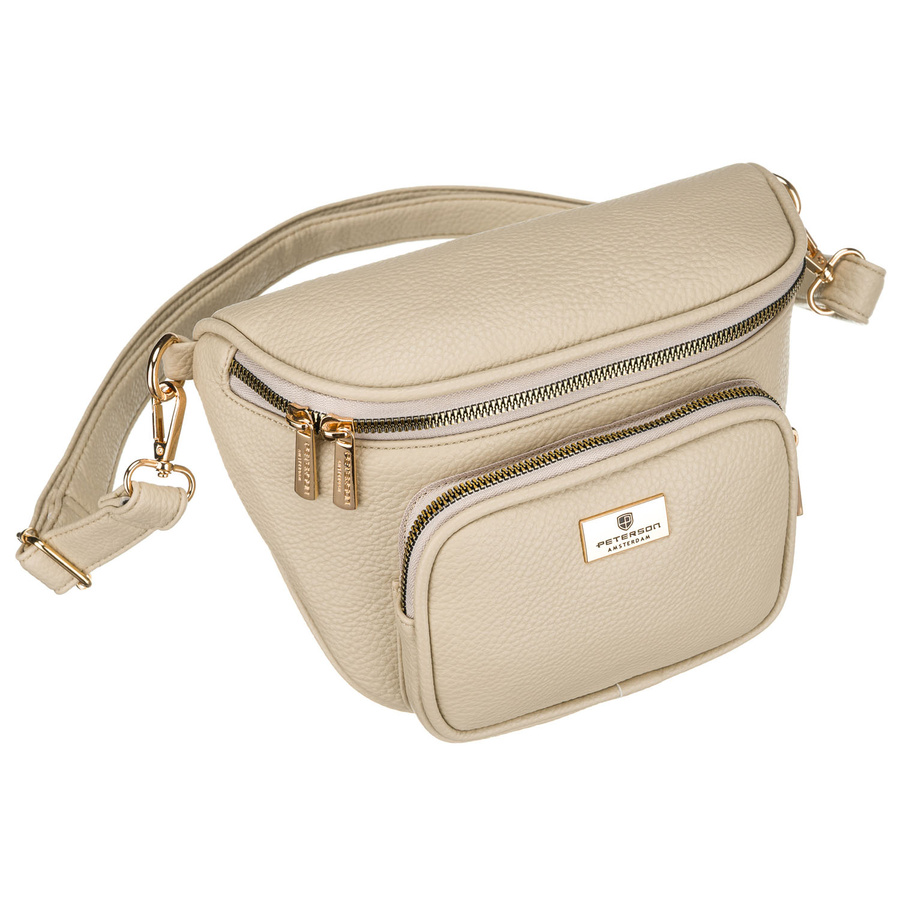 Beżowa saszetka damska ze skóry ekologicznej zamykana suwakiem, jednokomorowa - Peterson