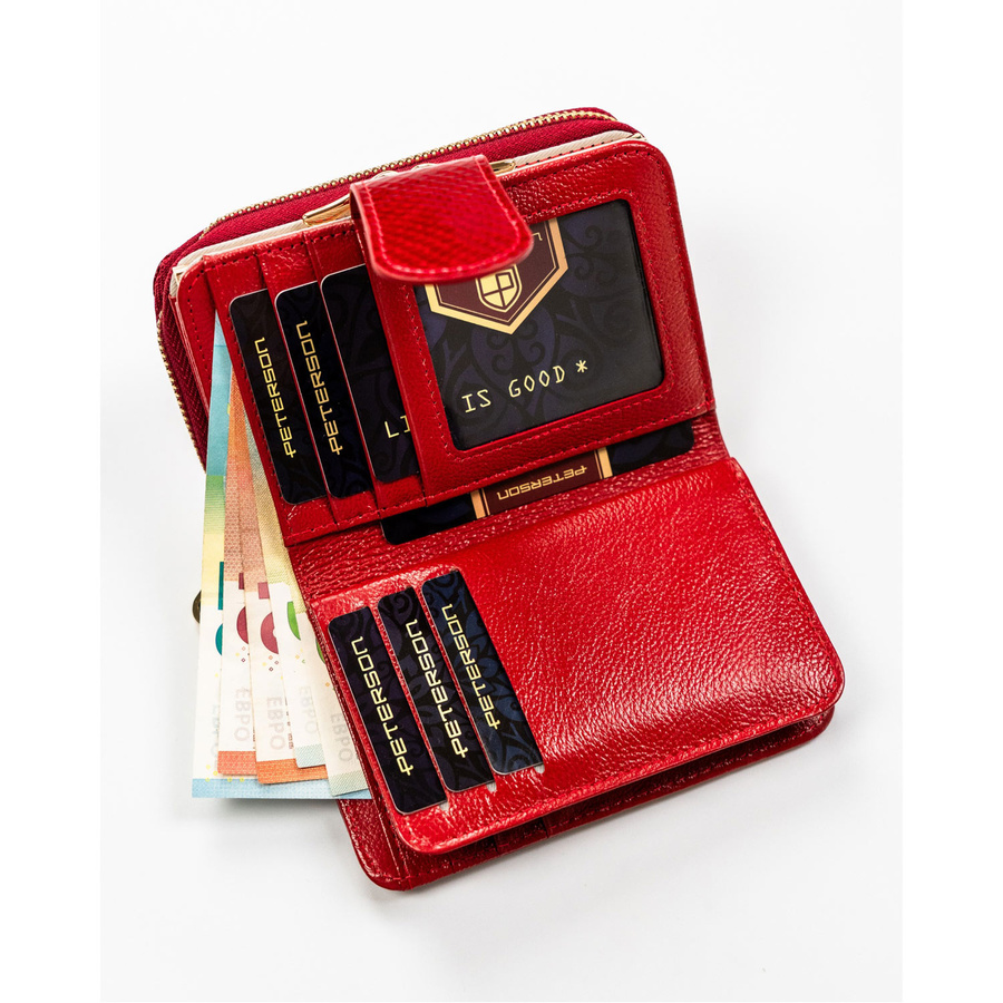 Skórzany portfel damski na zatrzask z RFID - Peterson