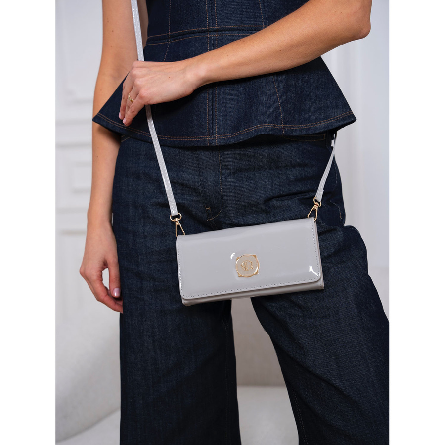 Elegancka torebka-portfel 2w1 w szarym kolorze zamykana na magnetyczny zatrzask - Rovicky