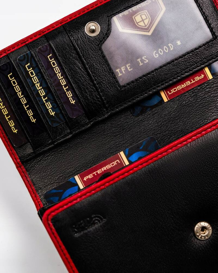 Pojemny, skórzany portfel damski na zatrzask i suwak - Peterson