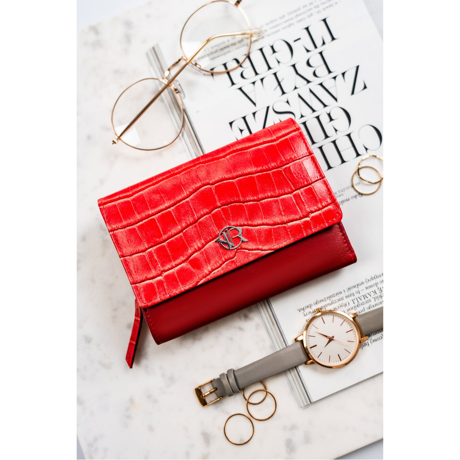 Damski portfel ze skóry naturalnej na zatrzask - Rovicky