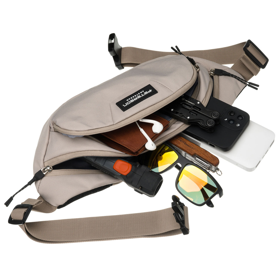 Praktyczna, jasnoszara saszetka sportowa z poliestru zawieszona na regulowanym pasku - Peterson