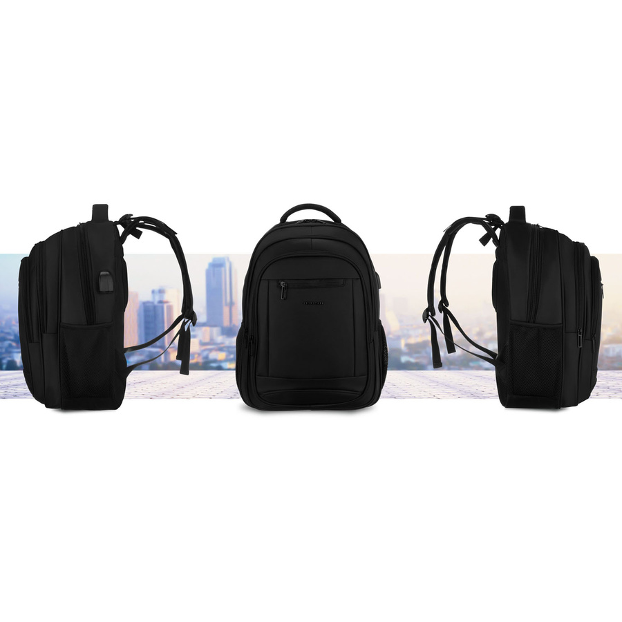 Młodzieżowy, miękki plecak szkolny z poliestru w czarnym kolorze, zawieszony na regulowanych szelkach - Peterson