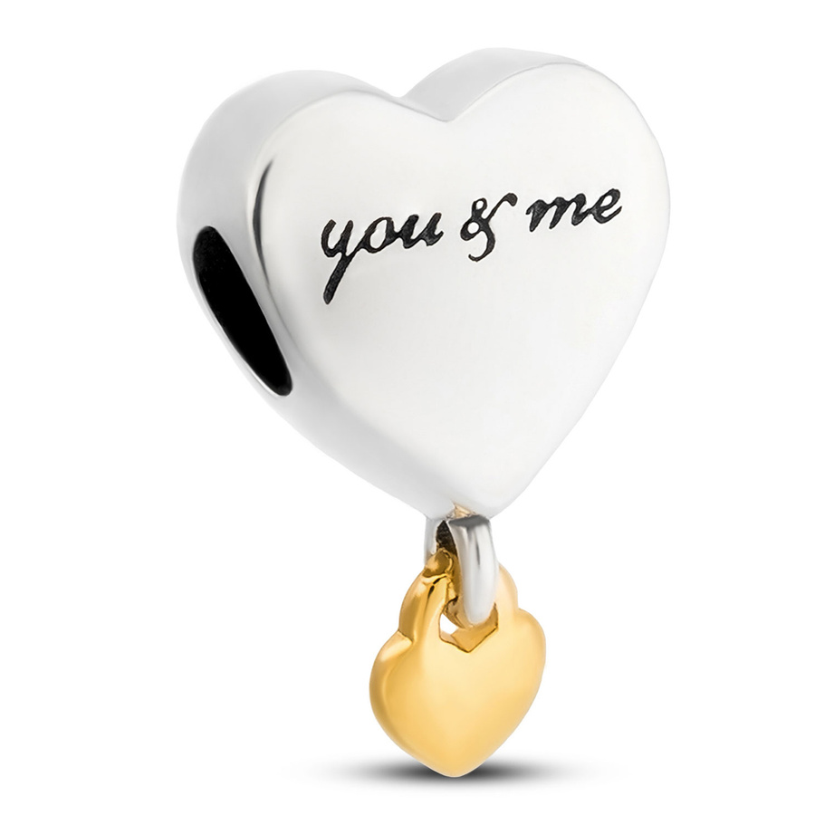 Srebrny charms serce ze złotą zawieszką do modułowej bransoletki - Peterson