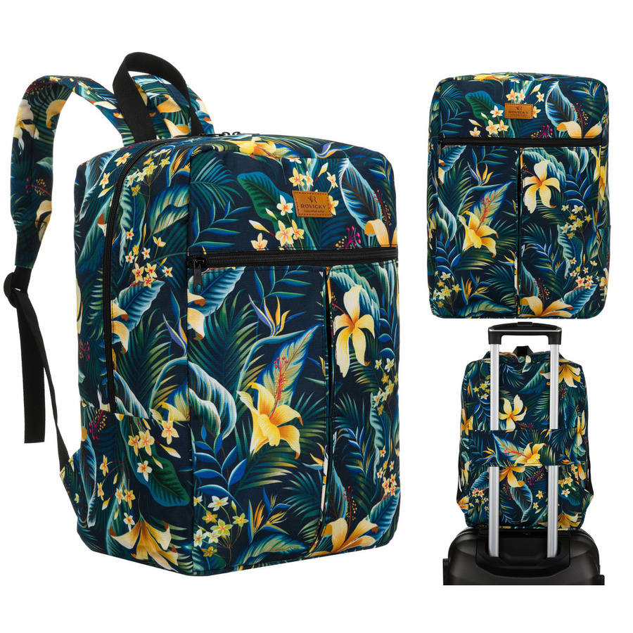 Pojemny plecak podróżny zamykany na suwak w kwiatowy wzór - Rovicky