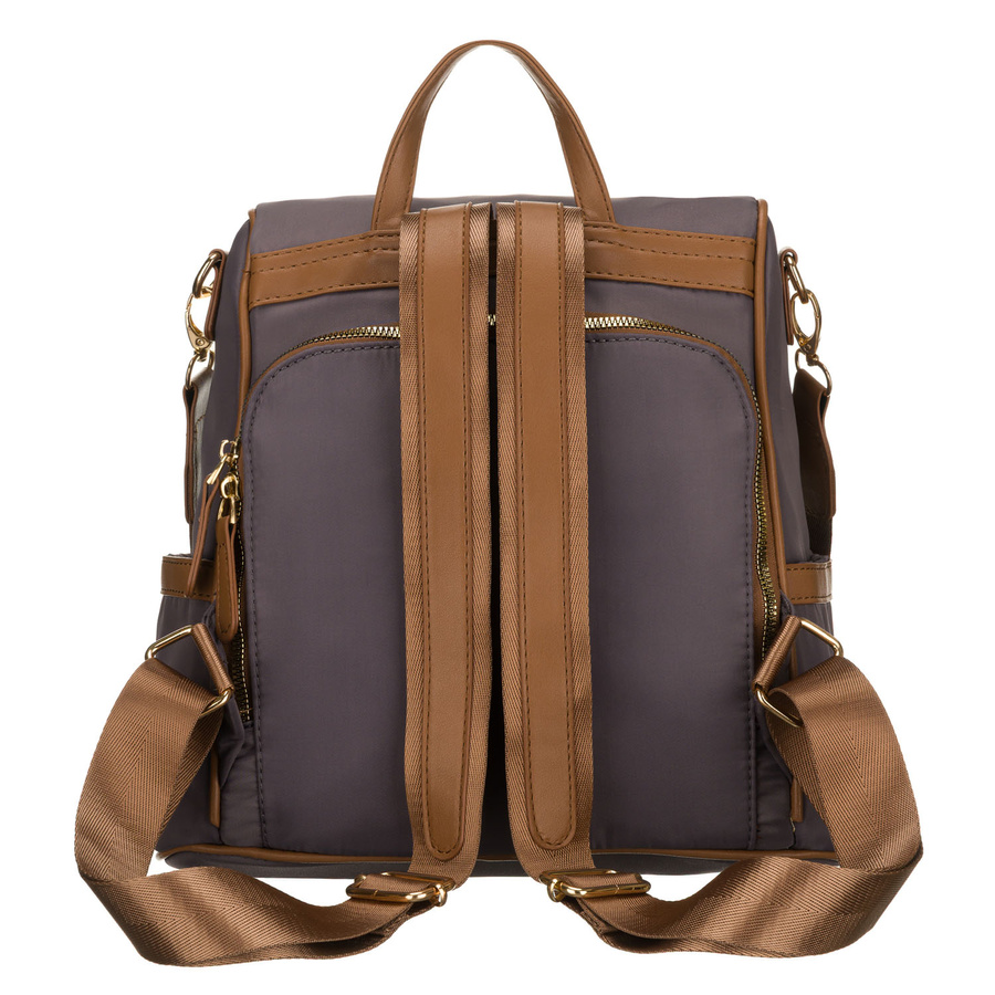 Szary plecak damski z nylonu i skóry ekologicznej z doczepianym paskiem, jednokomorowy - Peterson