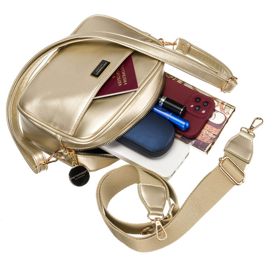 Złota błyszcząca listonoszka damska ze skóry ekologicznej Peterson